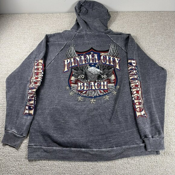 Hot Leathers Panama City Motorcycle Rally 2016 Fleece Jacket Gray Men’s Size XL - Picture 6 of 7